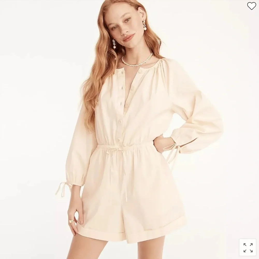 J Crew Cotton Poplin Tie-sleeve Button-front Romper